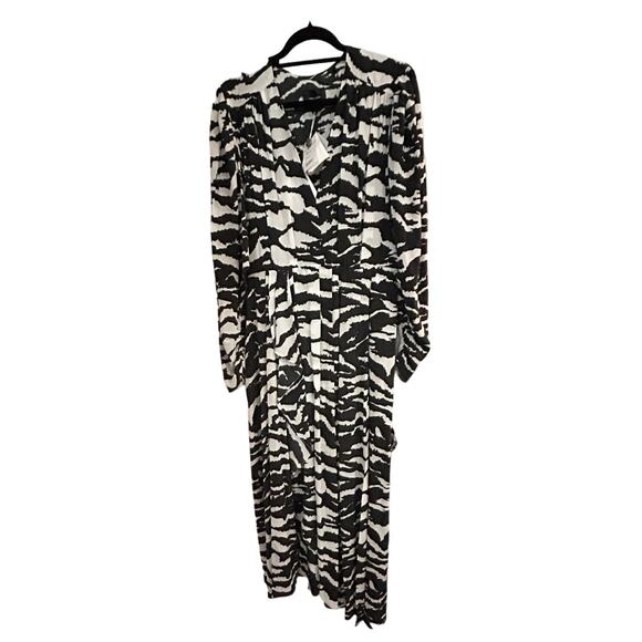ISABEL MARANT NWT $1245 Blaine Ruched Zebra Silk Blend Midi Dress Size 4-6 - Picture 2 of 11